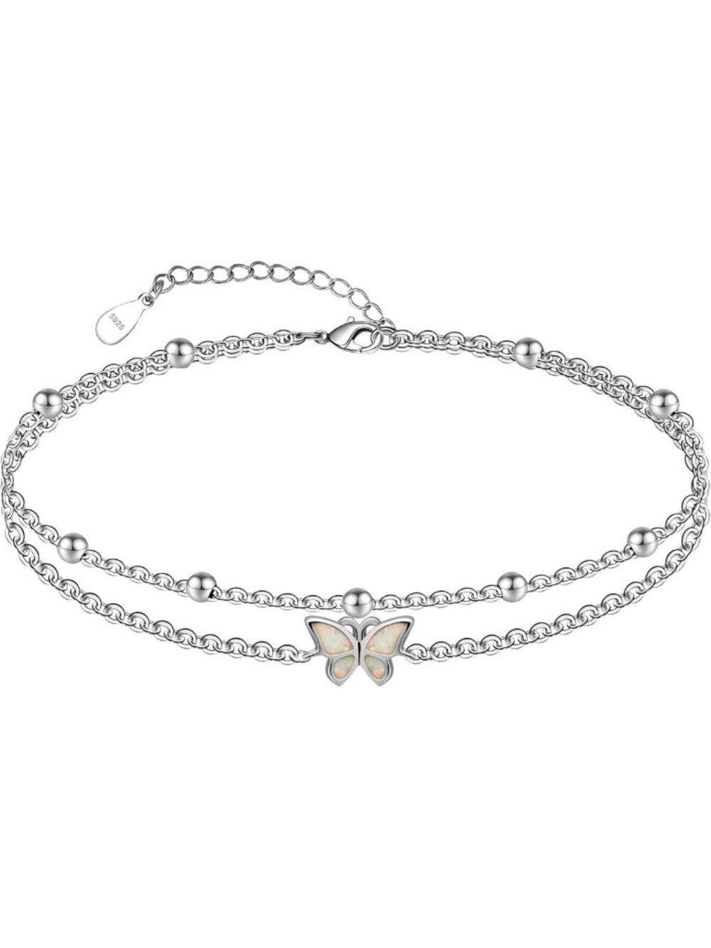 Chic Adjustable 925 Sterling Silver Ankle Bracelet for Women, Boho Layered Foot